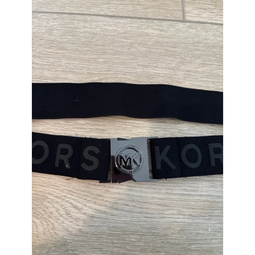 MK Michael Kors Reversible Belt Silver Y2K 90s stretch logo gunmetal grunge s/md